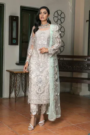 Pakistani White Dress with Silver Work Online #PF130
