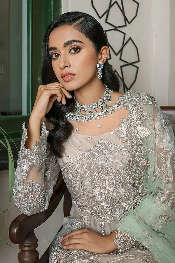 Pakistani White Dress with Silver Work Online #PF130