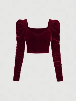 Parien Sweetheart Neck Velvet Crop Top( CLEARANCE SALE
