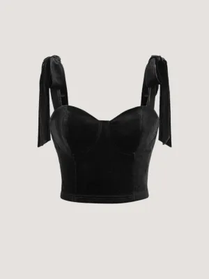 Parien Tie Shoulder Bustier Velvet Cami Top