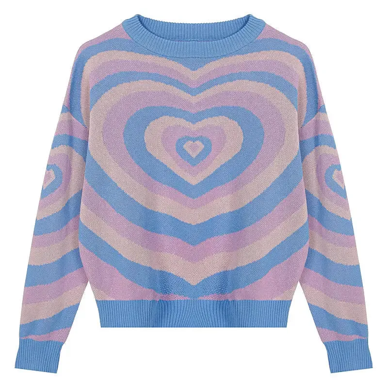 Pastel Heart Sweater with Groovy Purple Heart Pattern