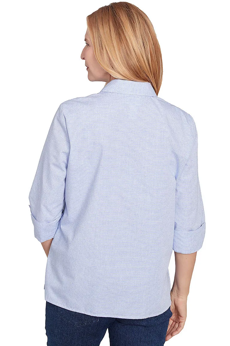 Petite Embroidered Butterflies Striped Shirt