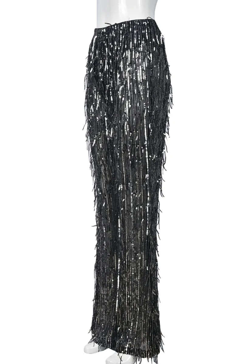 PF0410 Sequins Fringe Long Pants