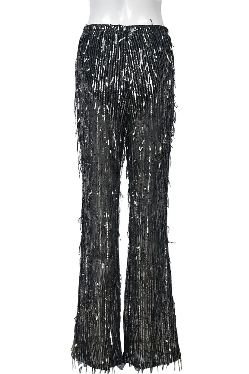 PF0410 Sequins Fringe Long Pants