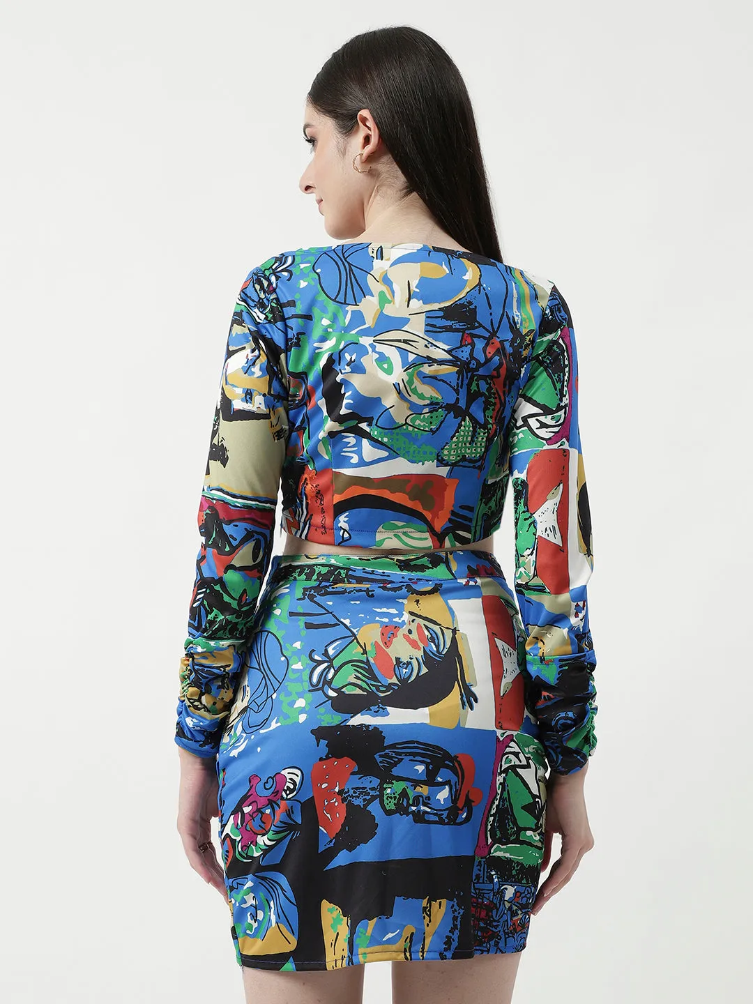 Picasso Digital Printed Crop Top With Short Skirt Set (Set Of 2)