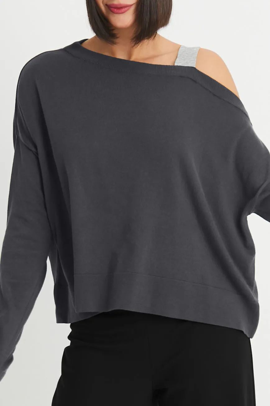 Pima Cotton 2 Tone Cut Away Sweater