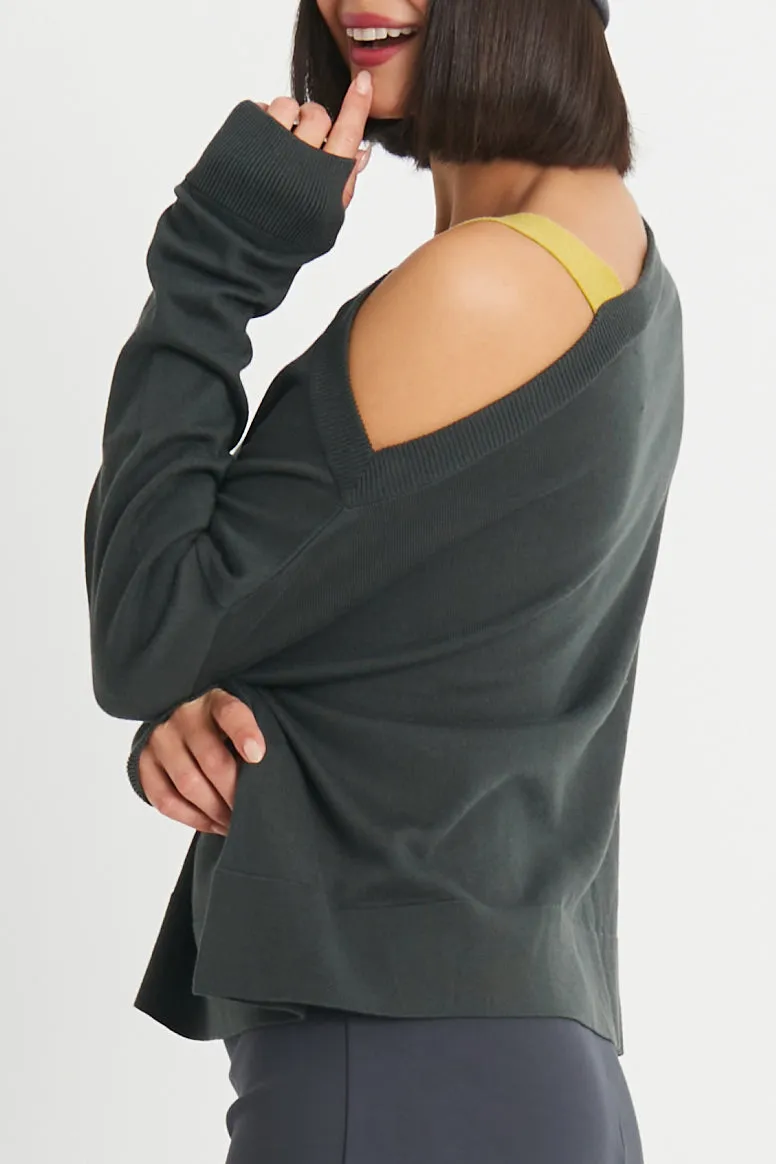 Pima Cotton 2 Tone Cut Away Sweater