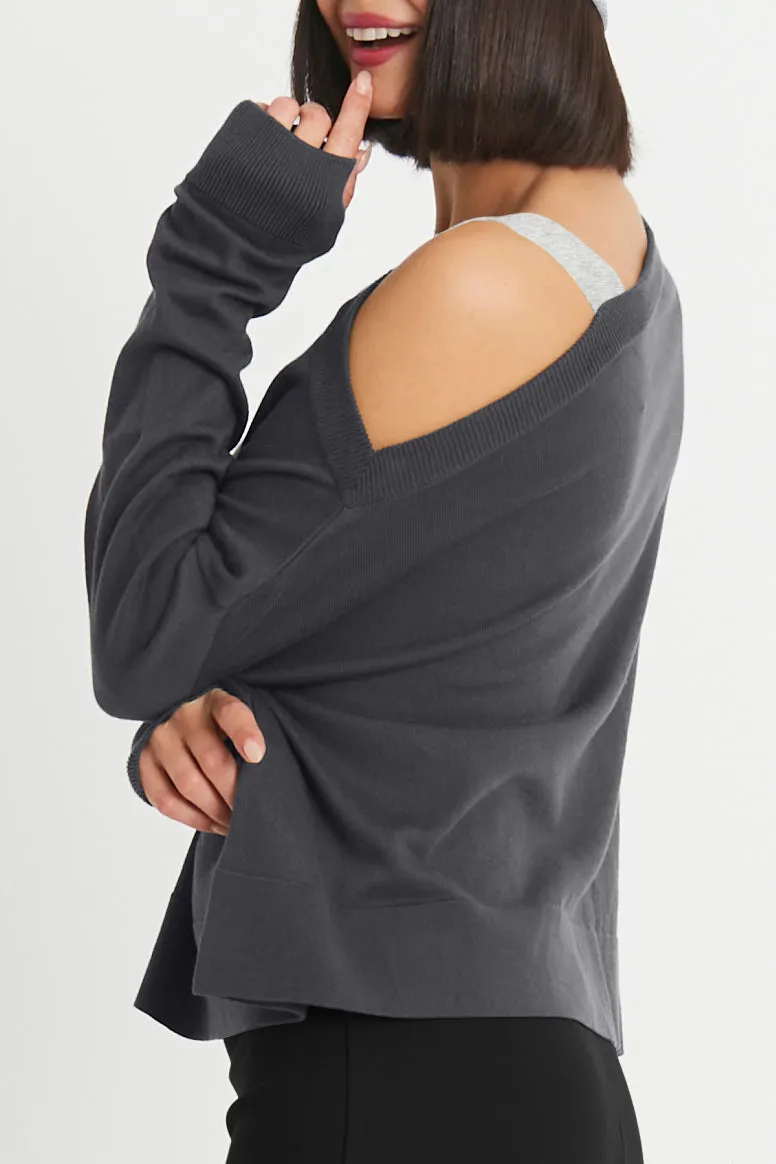 Pima Cotton 2 Tone Cut Away Sweater