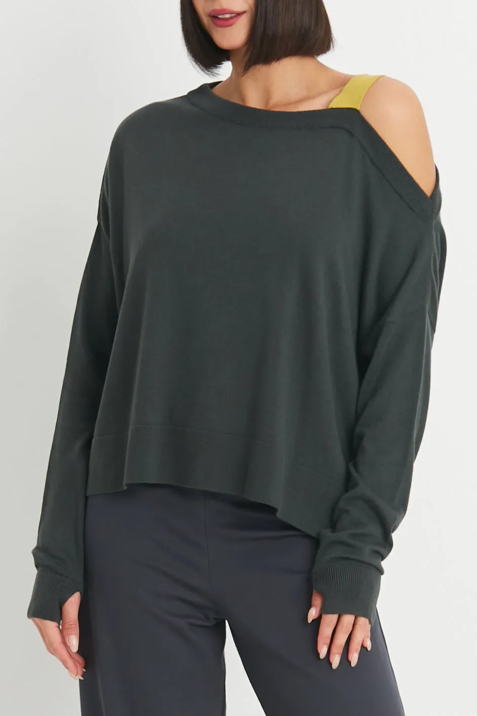 Pima Cotton 2 Tone Cut Away Sweater