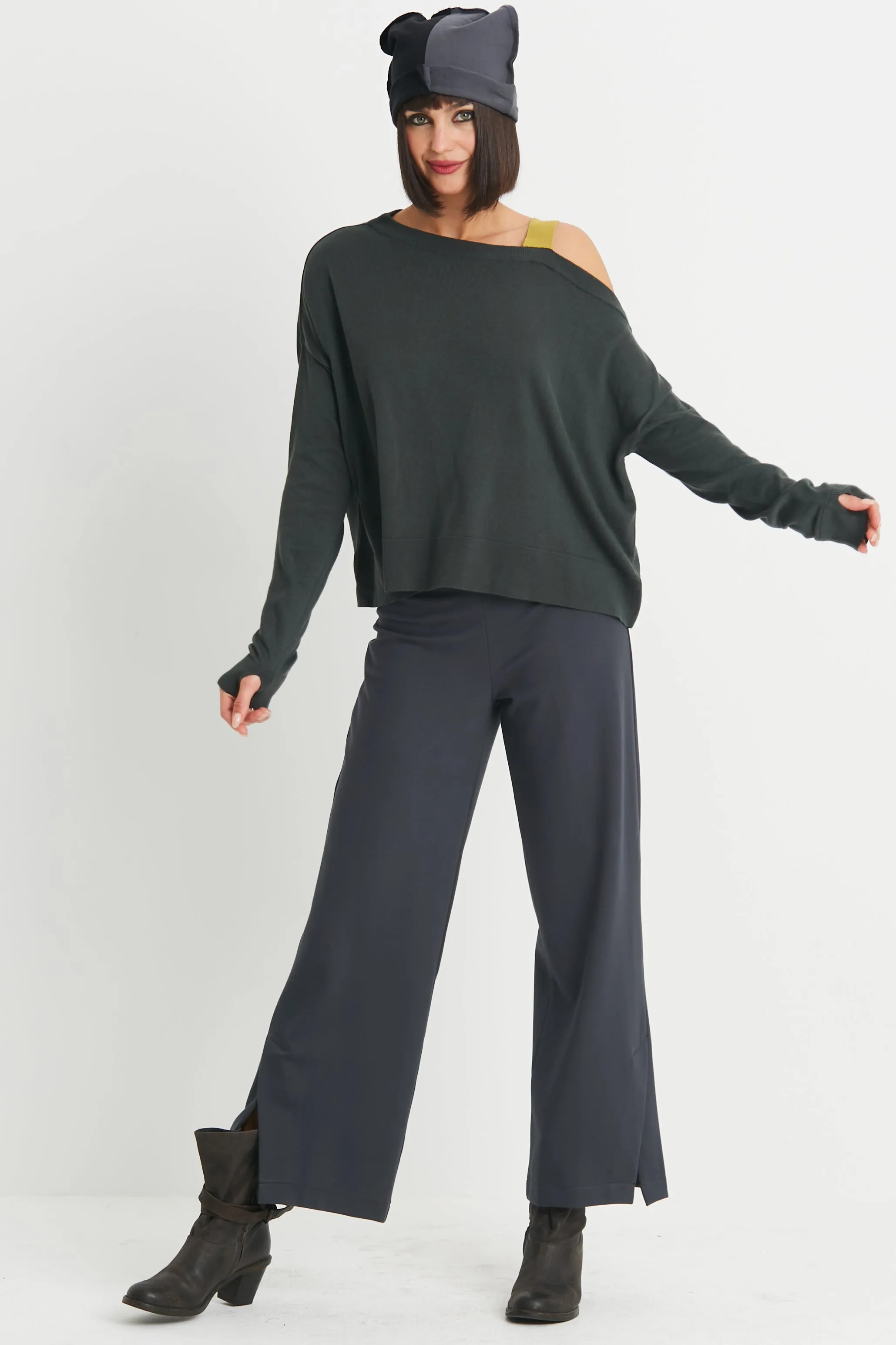 Pima Cotton 2 Tone Cut Away Sweater