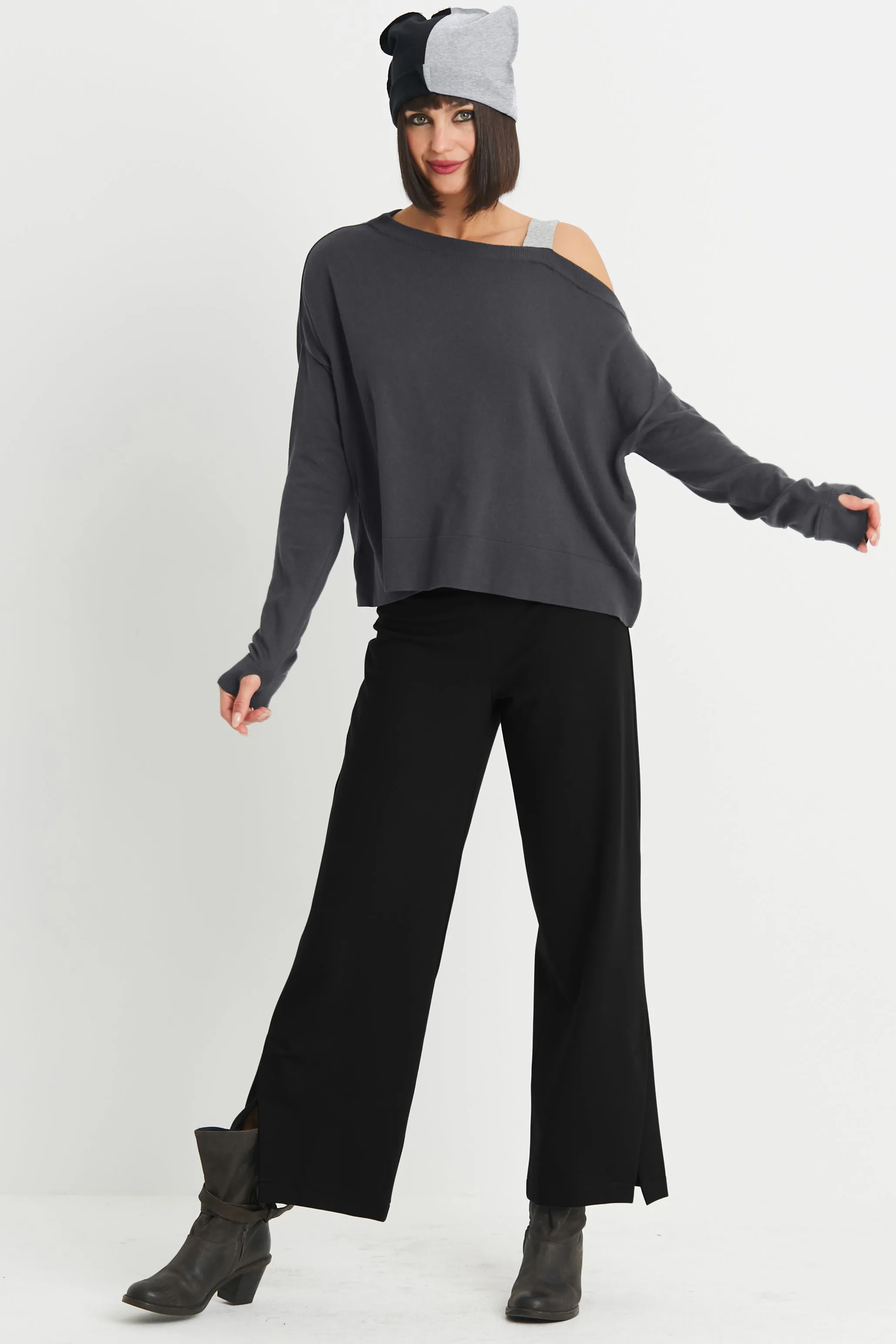 Pima Cotton 2 Tone Cut Away Sweater