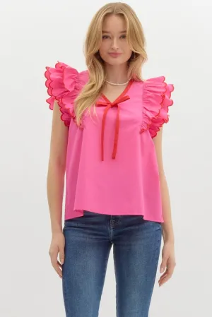 Pink & Red Scallop Blouse