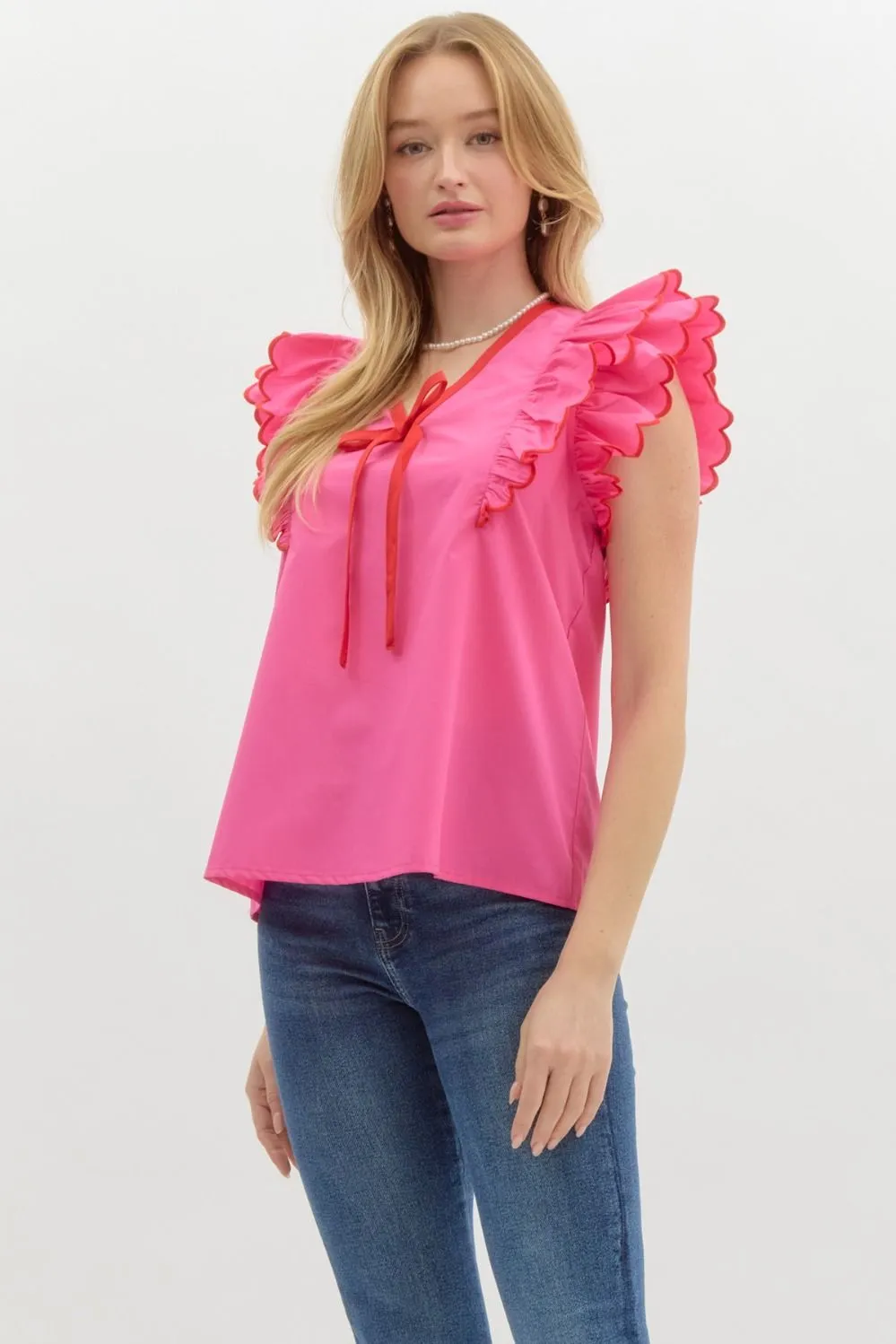 Pink & Red Scallop Blouse