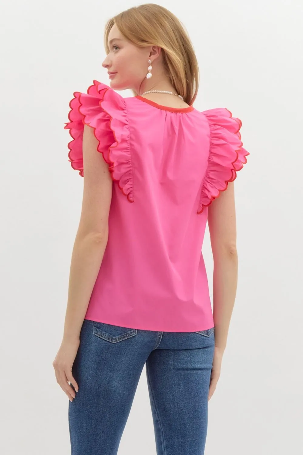 Pink & Red Scallop Blouse