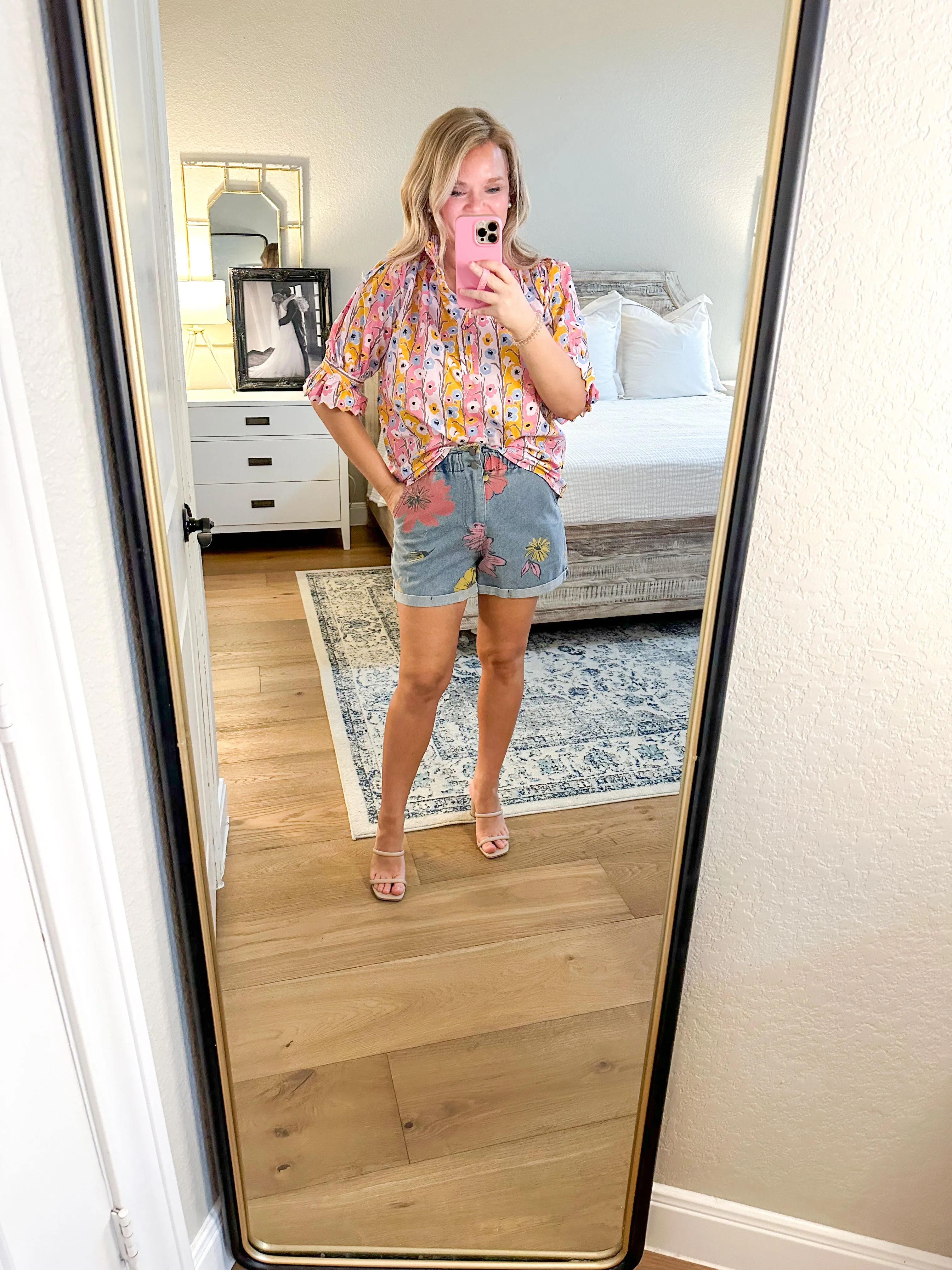 Pink & Rust Floral Scallop Top