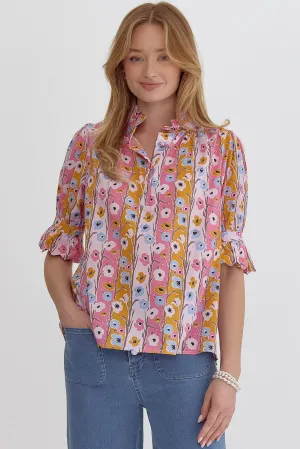 Pink & Rust Floral Scallop Top