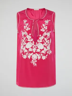 Pink Floral Embroidered Top