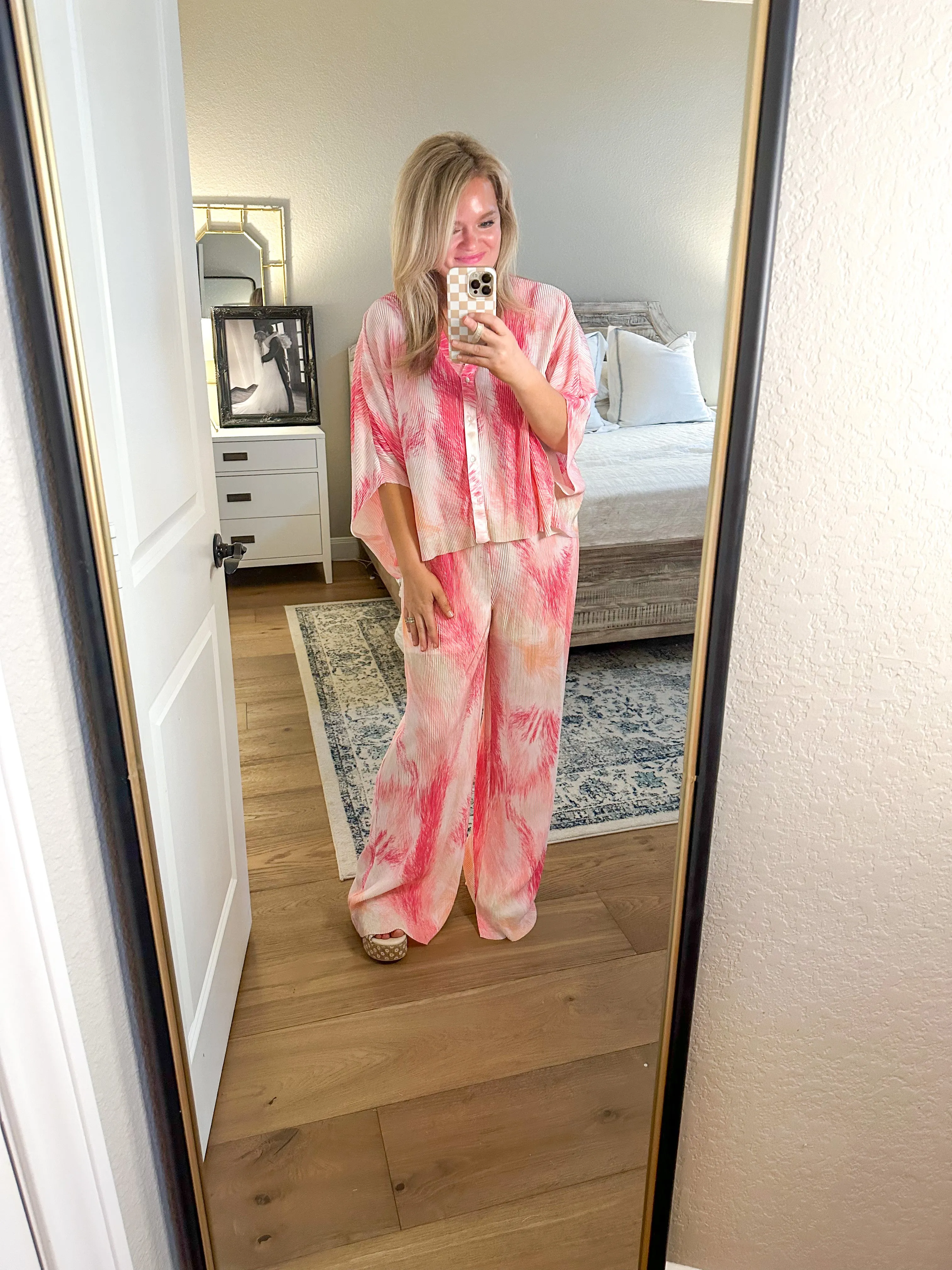 Pink Island Crepe Button Down