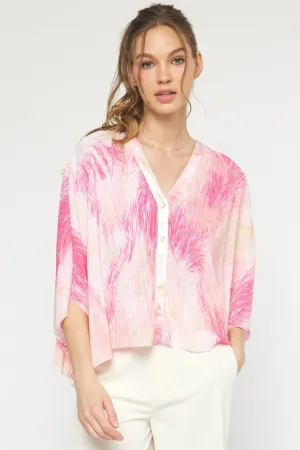 Pink Island Crepe Button Down