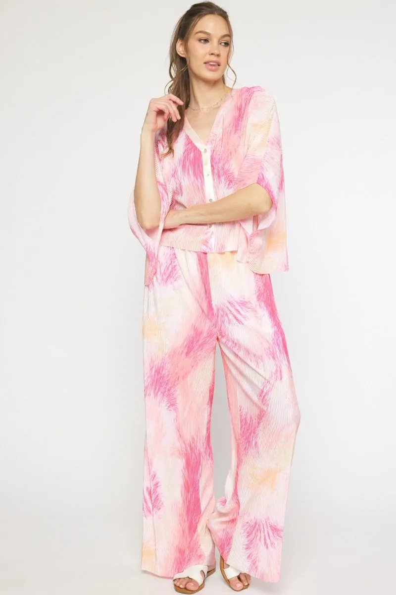 Pink Island Crepe Button Down