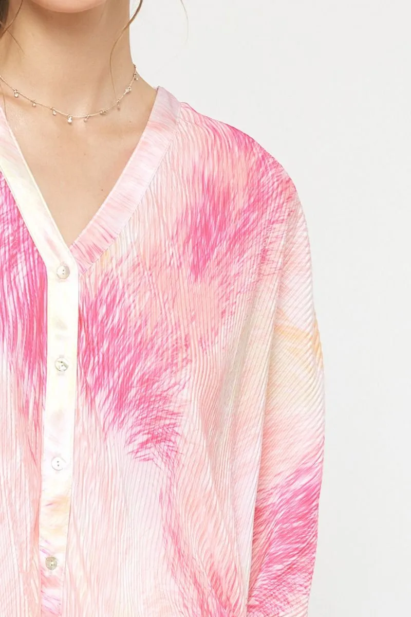 Pink Island Crepe Button Down
