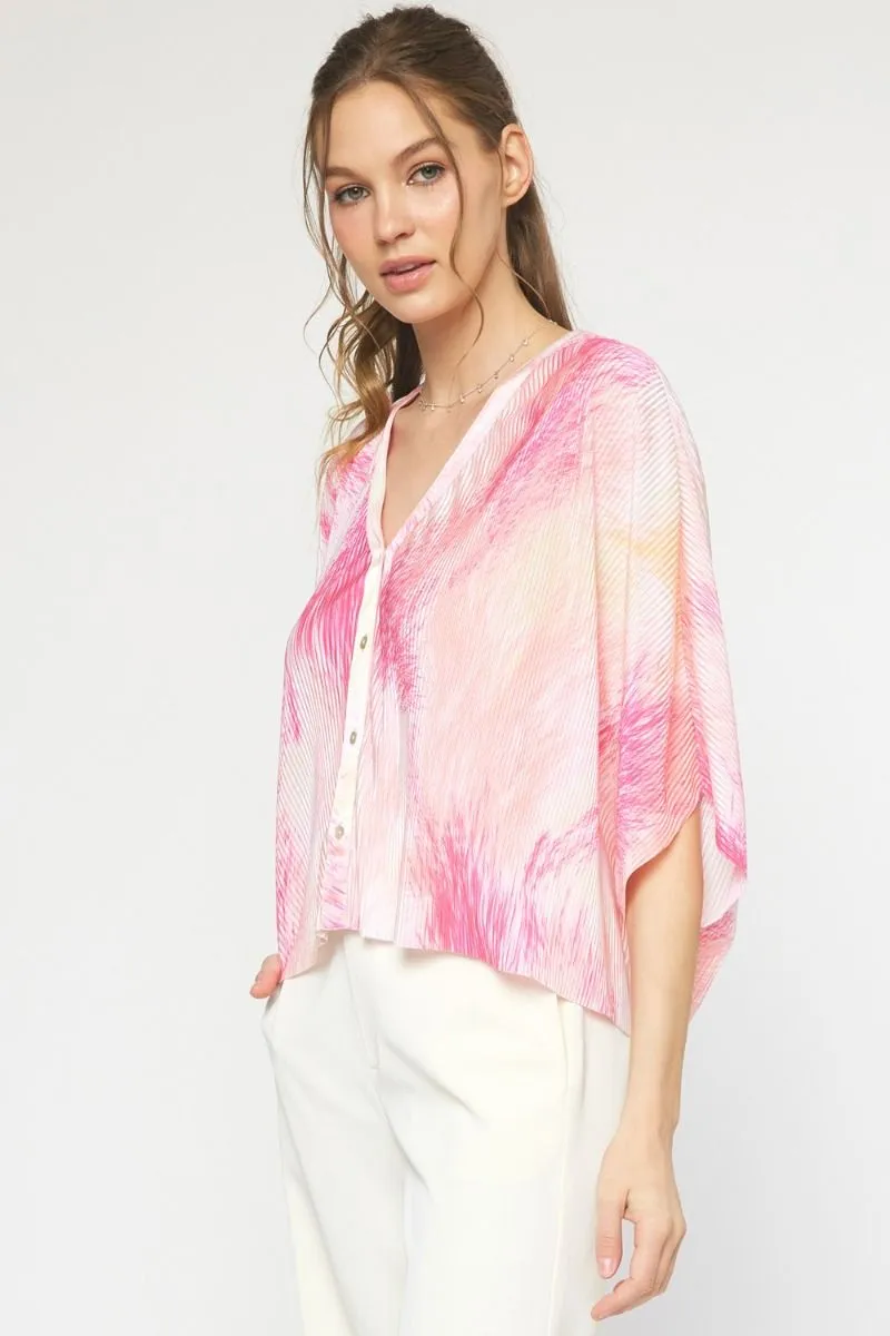 Pink Island Crepe Button Down