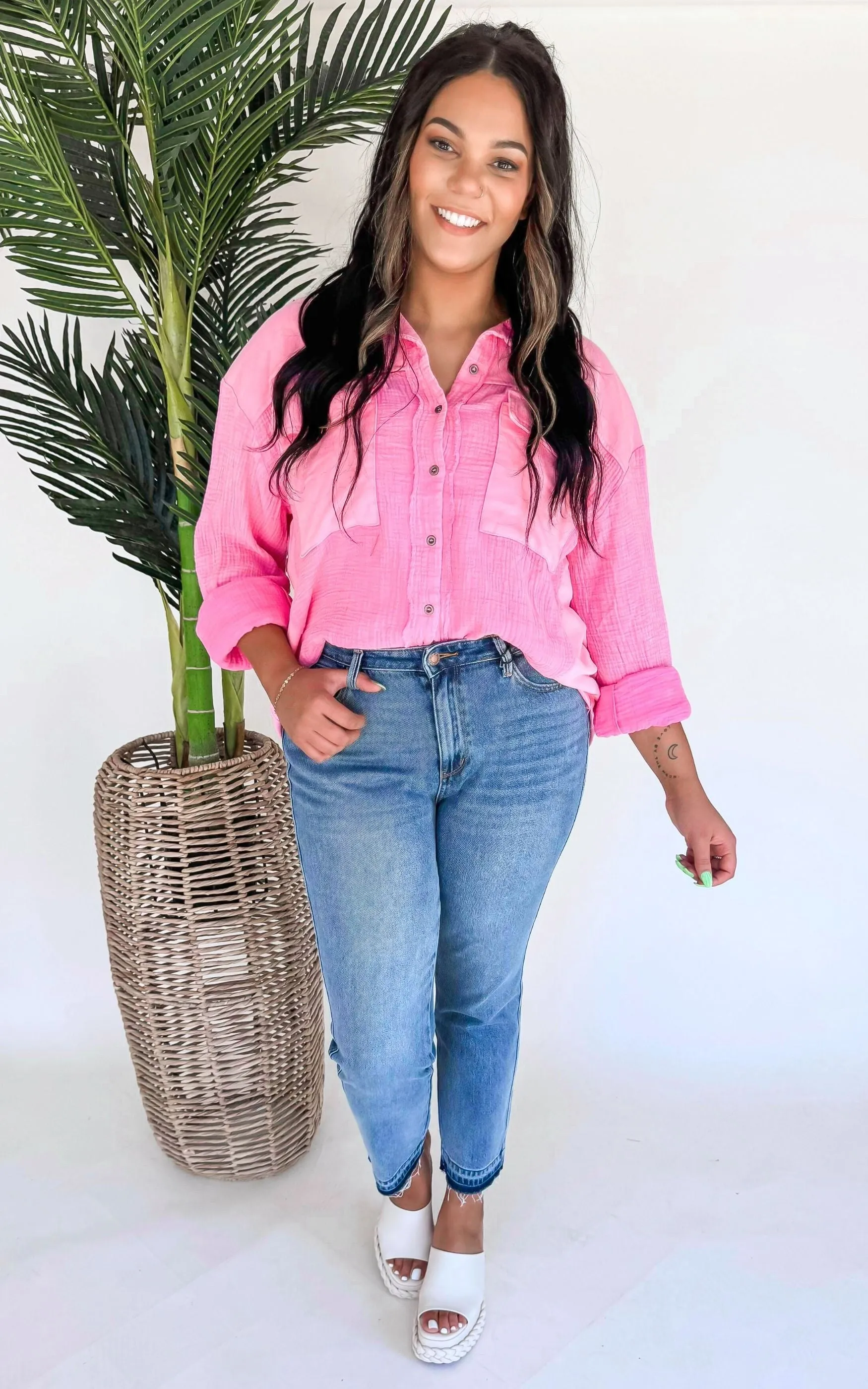 Pink Long Sleeve Button Down - Final Sale
