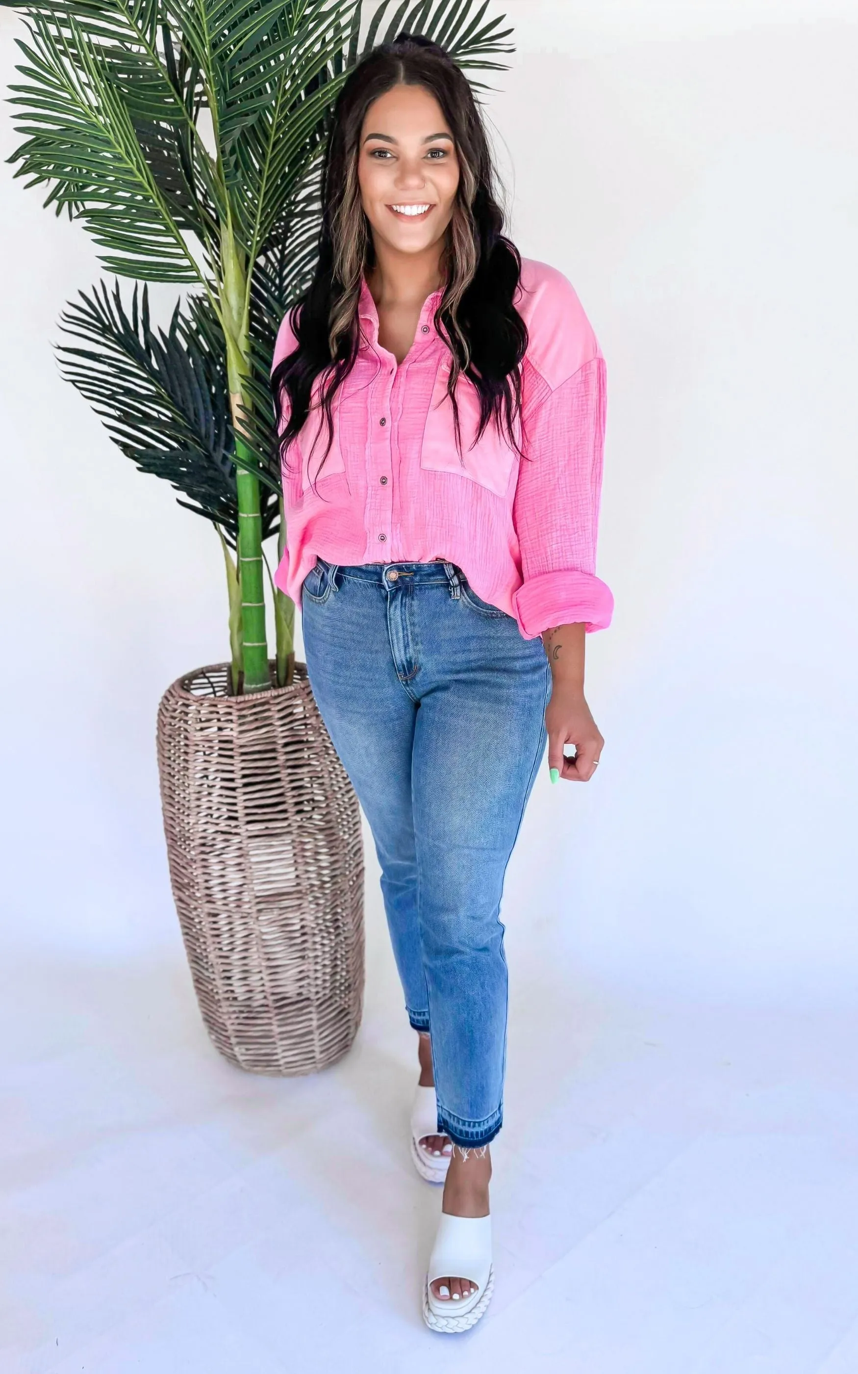 Pink Long Sleeve Button Down - Final Sale