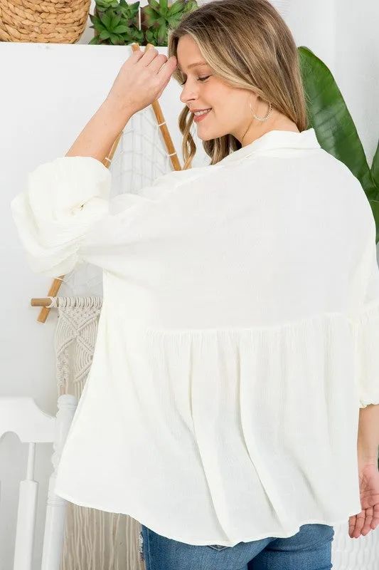 PLUS SOLID BUTTON DOWN BLOUSE