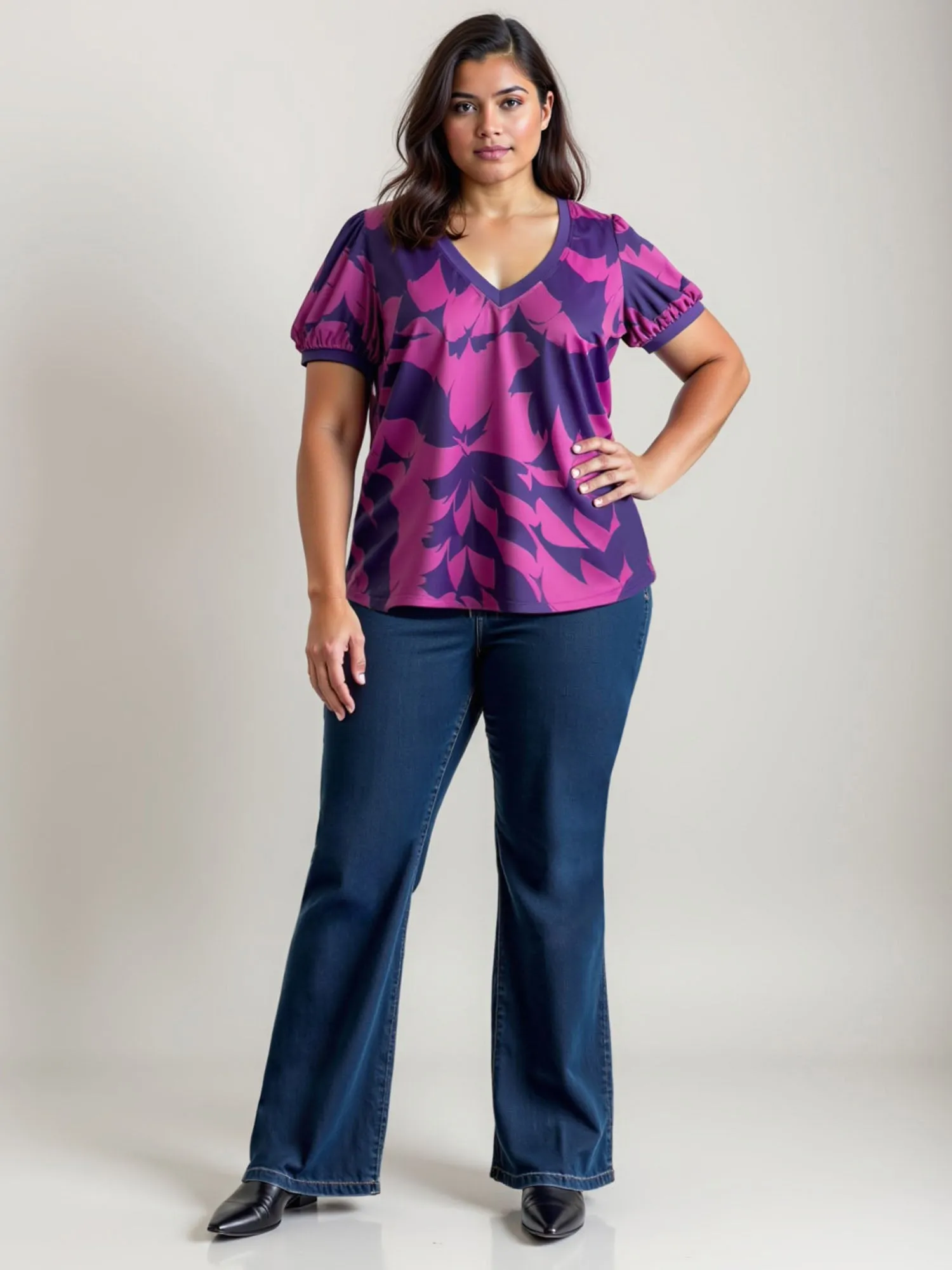 Plus V-Neck Floral Satin Top