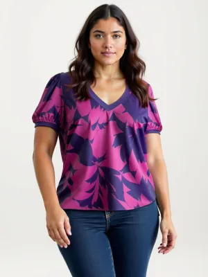 Plus V-Neck Floral Satin Top