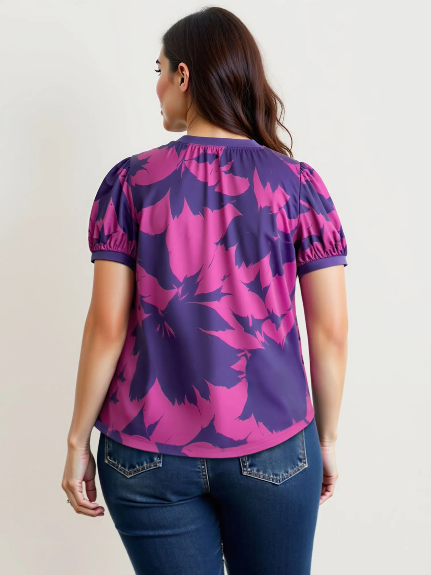 Plus V-Neck Floral Satin Top
