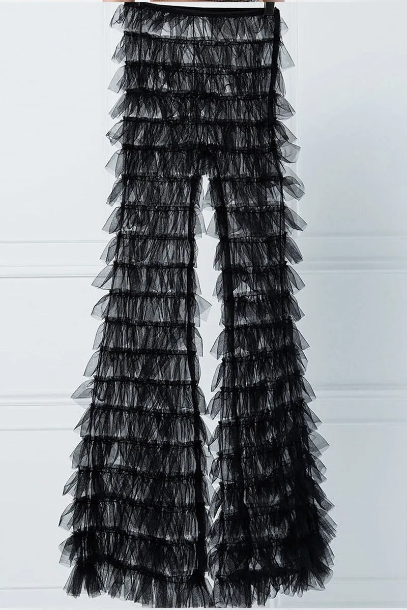 PP3465 Tiered Layers Mesh Long Pants
