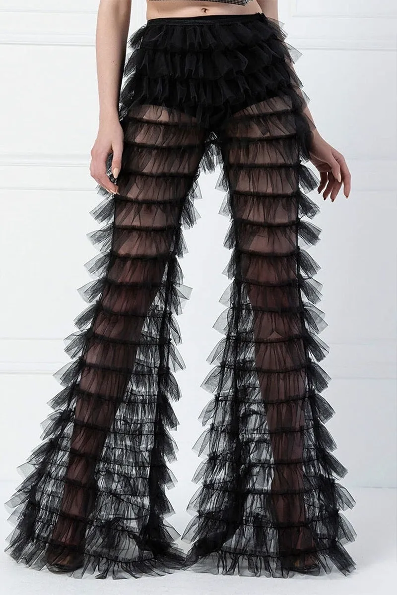 PP3465 Tiered Layers Mesh Long Pants