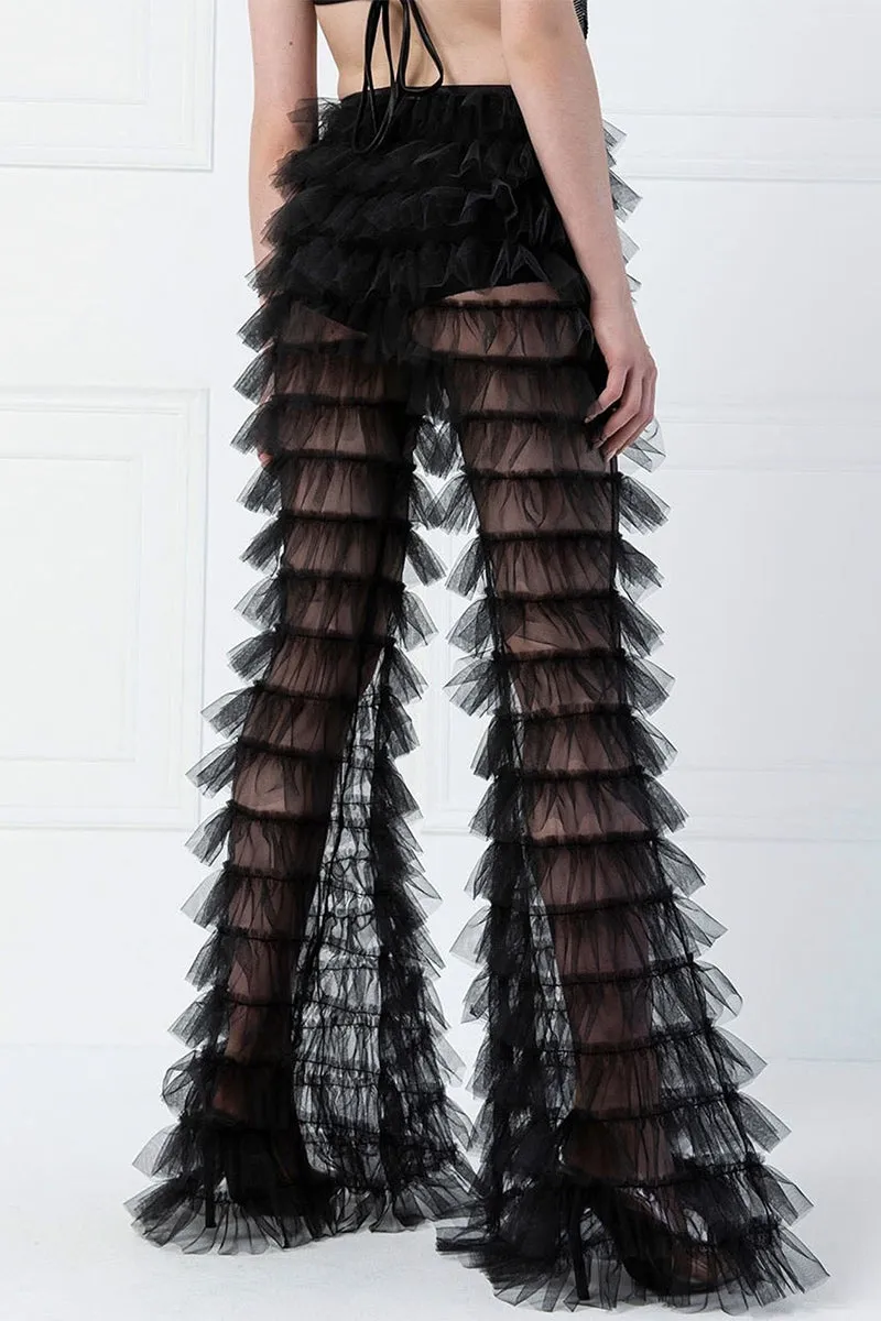 PP3465 Tiered Layers Mesh Long Pants