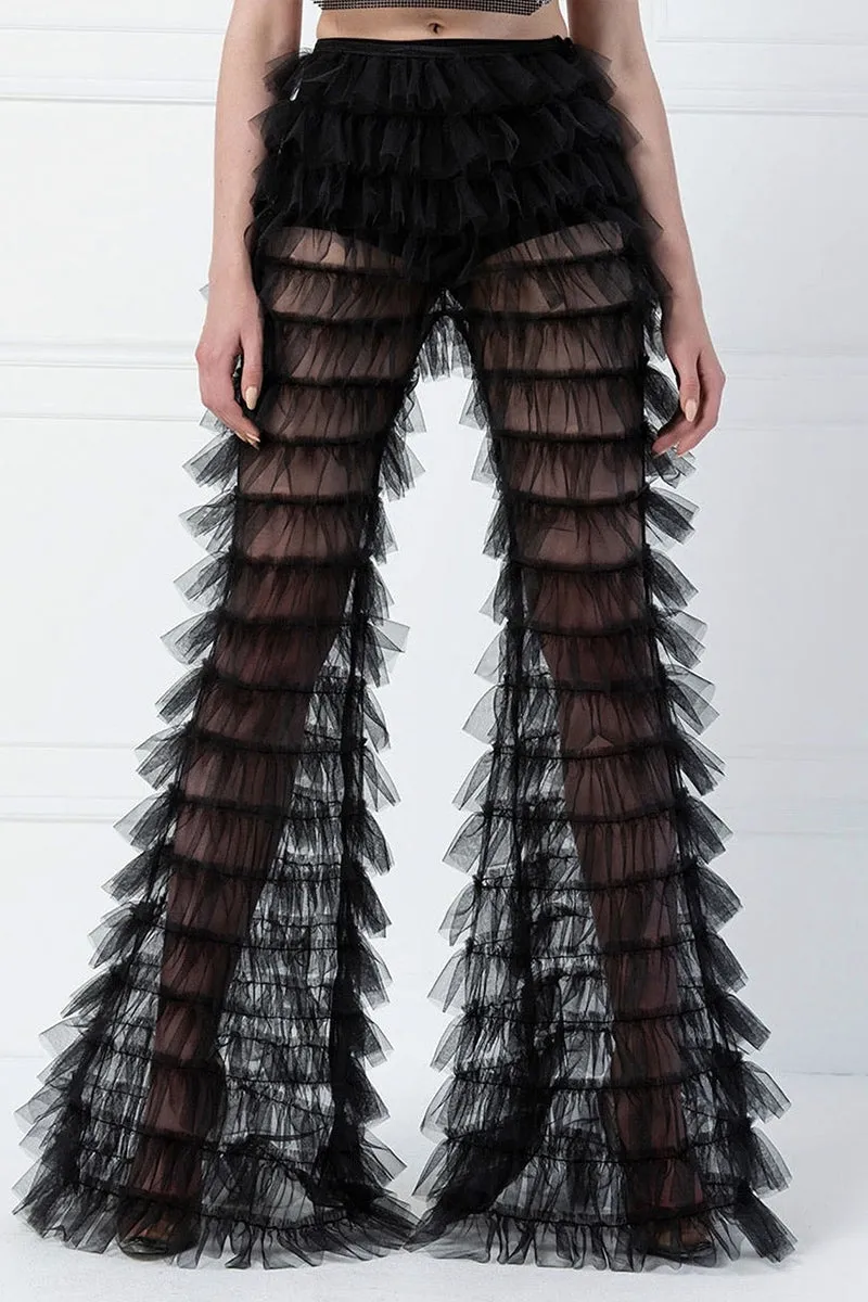 PP3465 Tiered Layers Mesh Long Pants