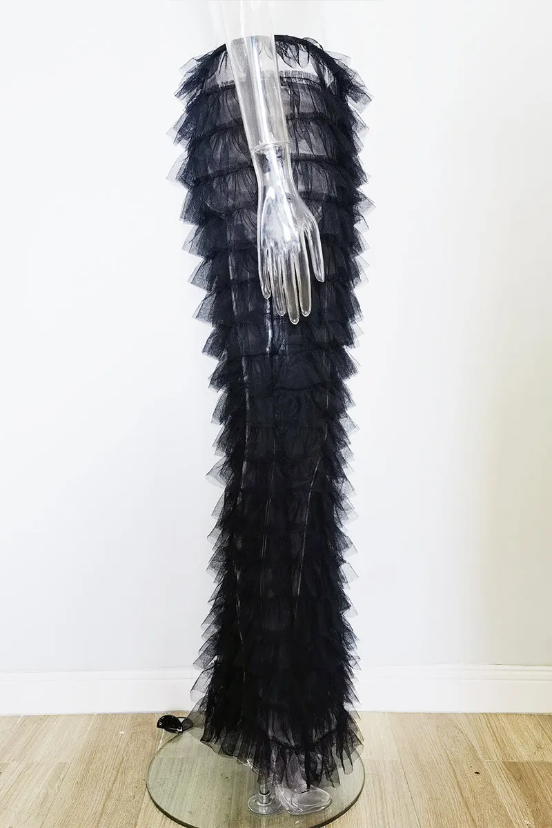 PP3465 Tiered Layers Mesh Long Pants