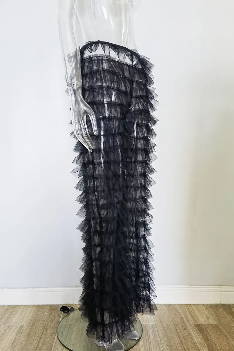 PP3465 Tiered Layers Mesh Long Pants