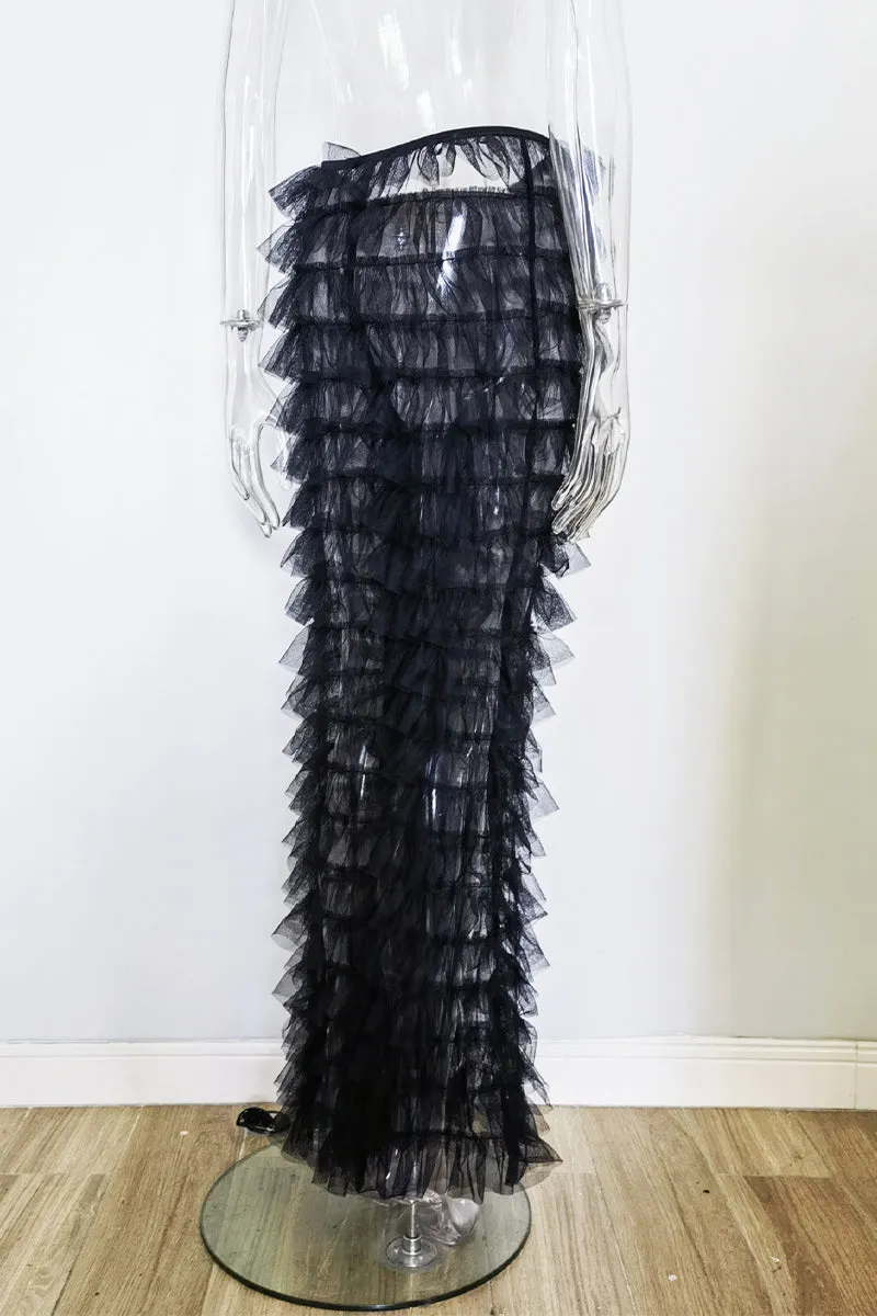 PP3465 Tiered Layers Mesh Long Pants