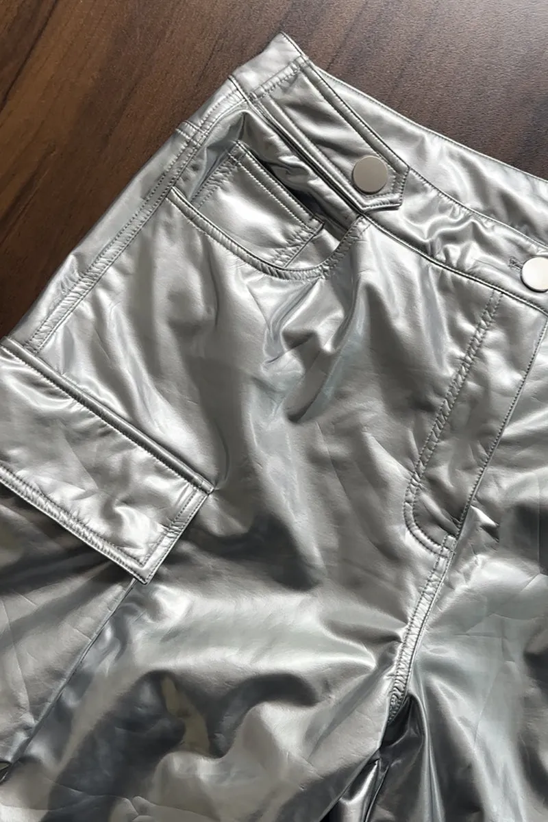 PQ3039 Silver Cargo Long Pants
