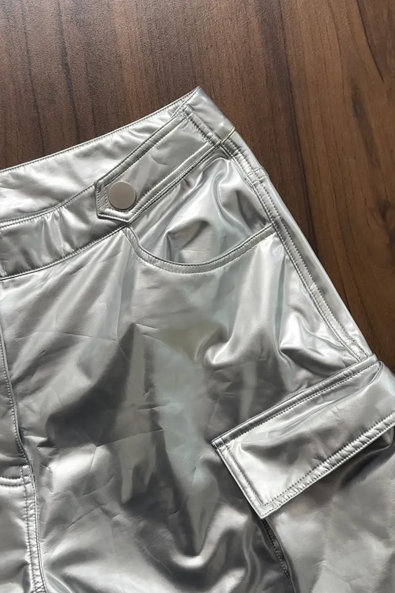 PQ3039 Silver Cargo Long Pants