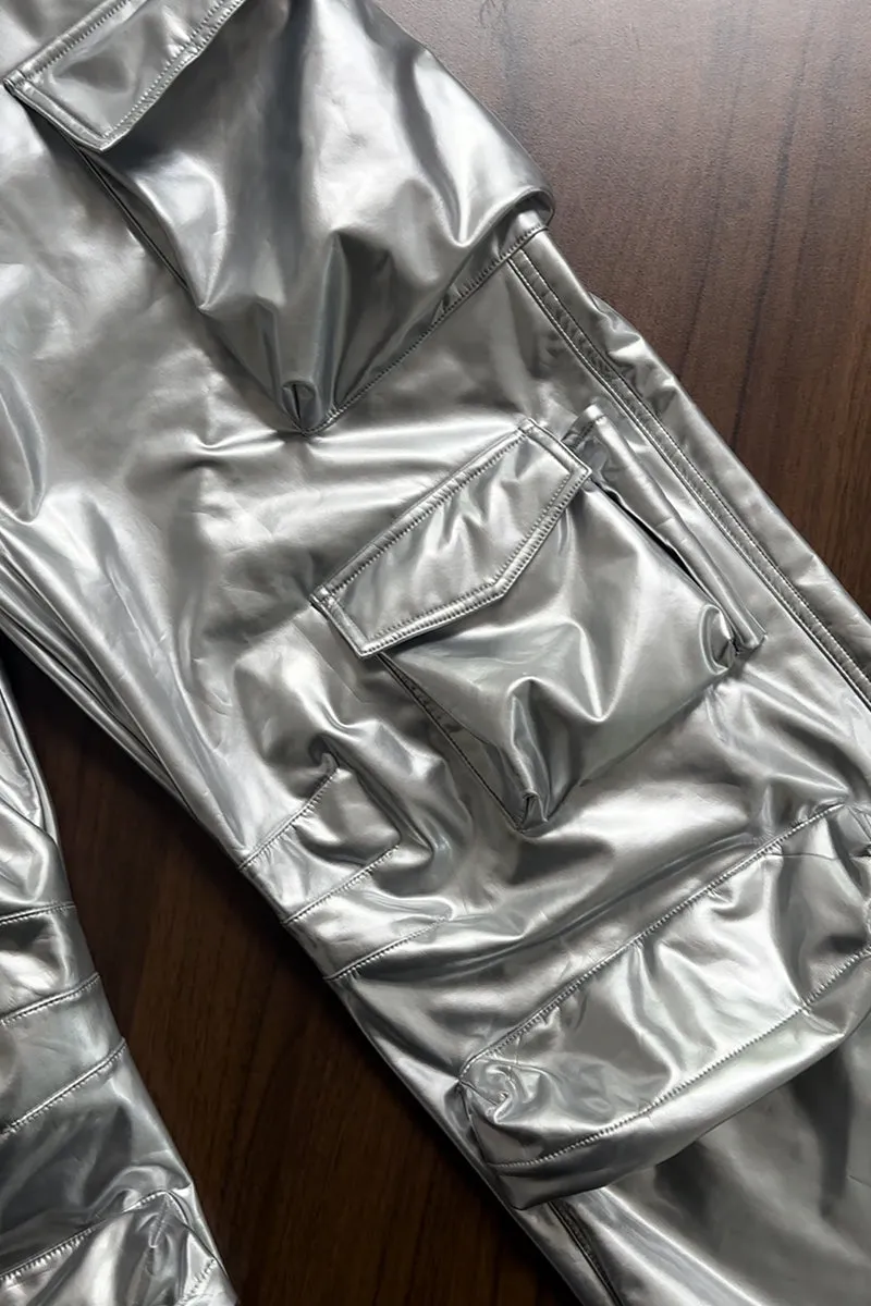 PQ3039 Silver Cargo Long Pants