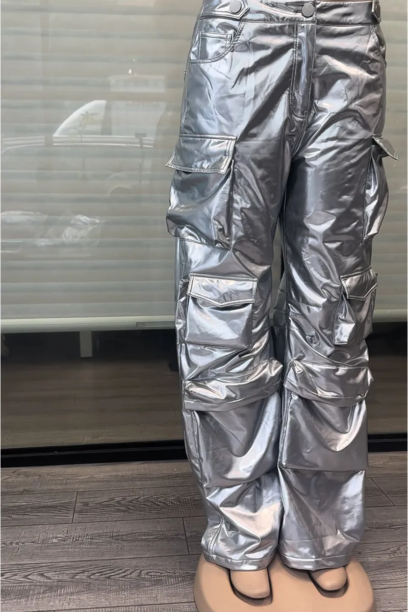 PQ3039 Silver Cargo Long Pants