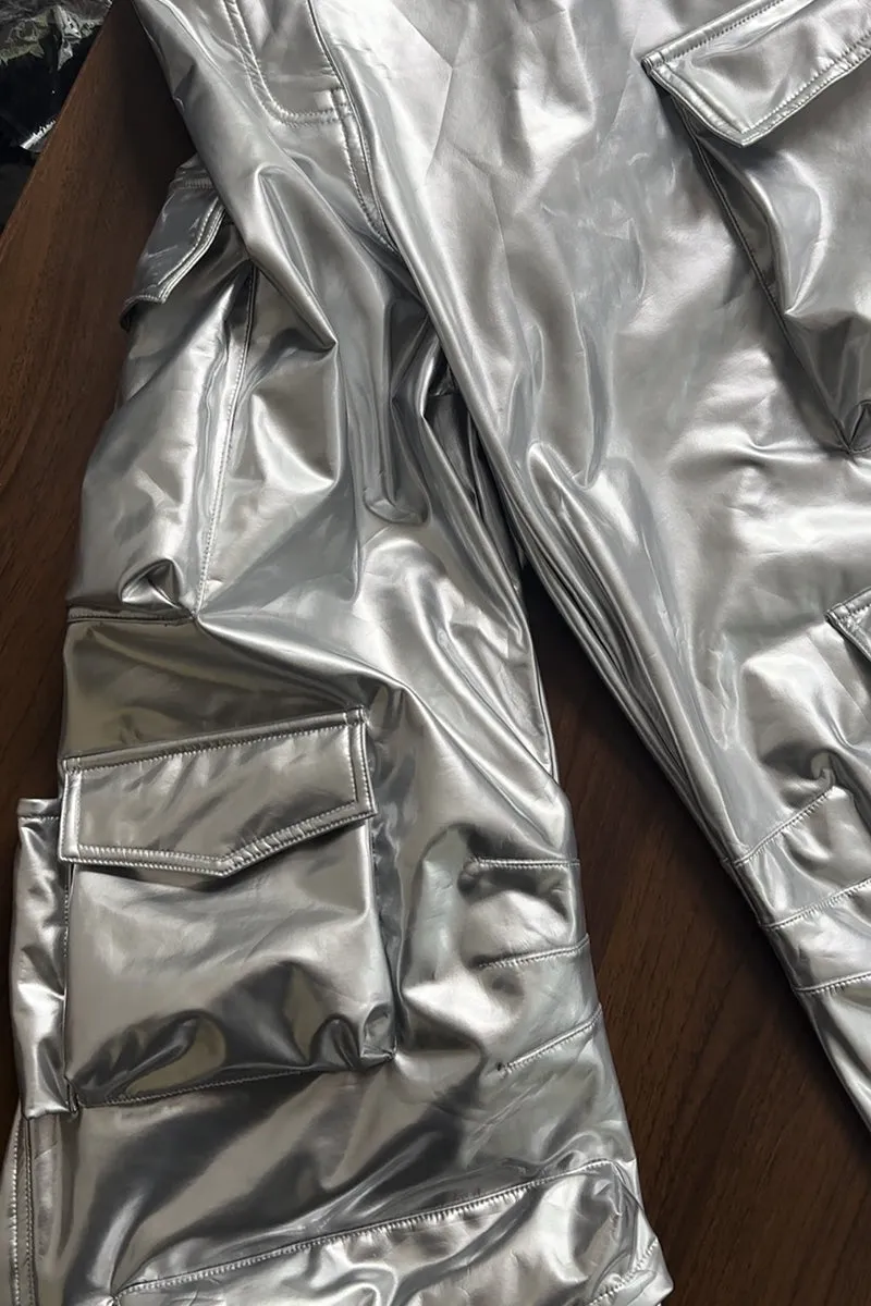 PQ3039 Silver Cargo Long Pants