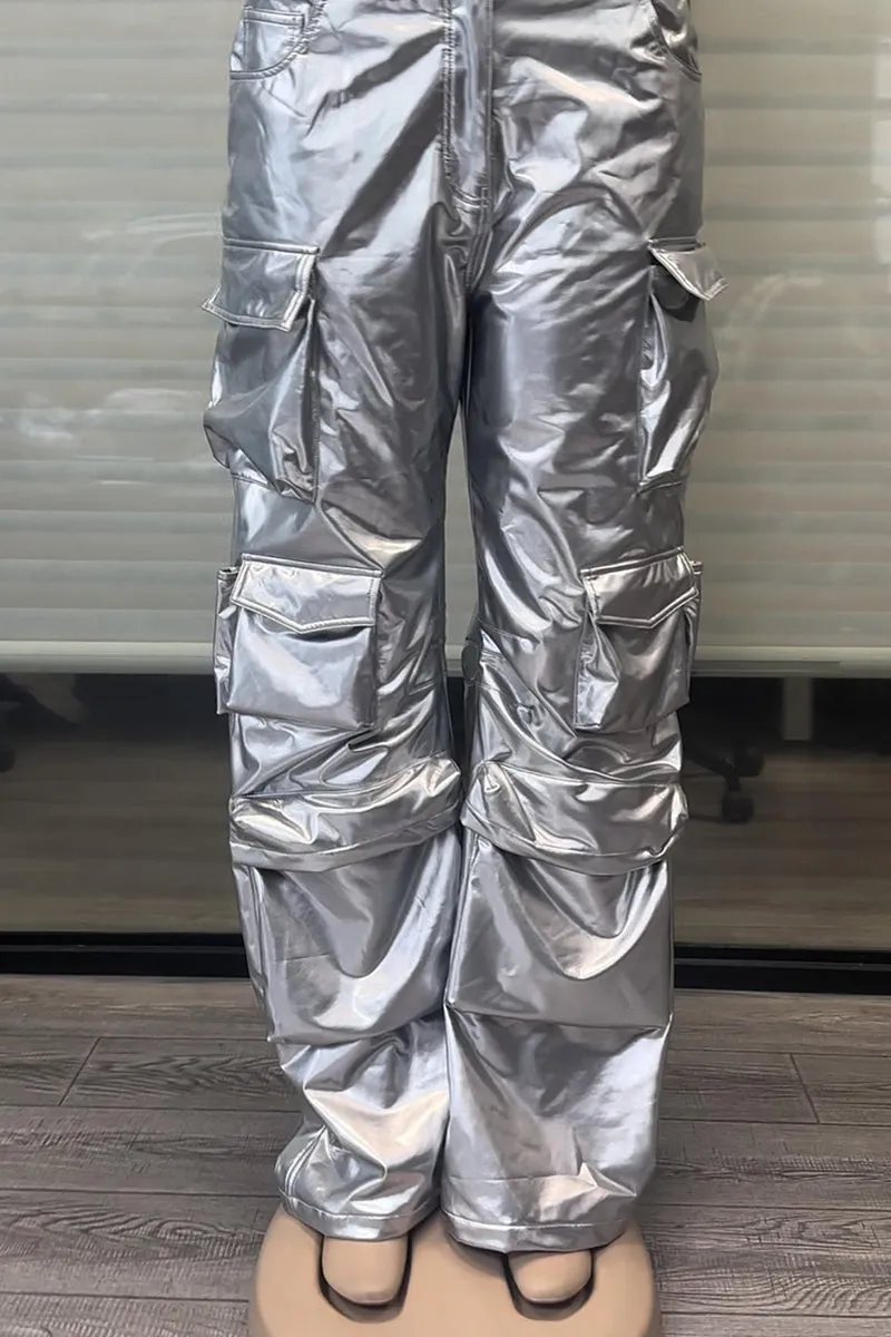 PQ3039 Silver Cargo Long Pants