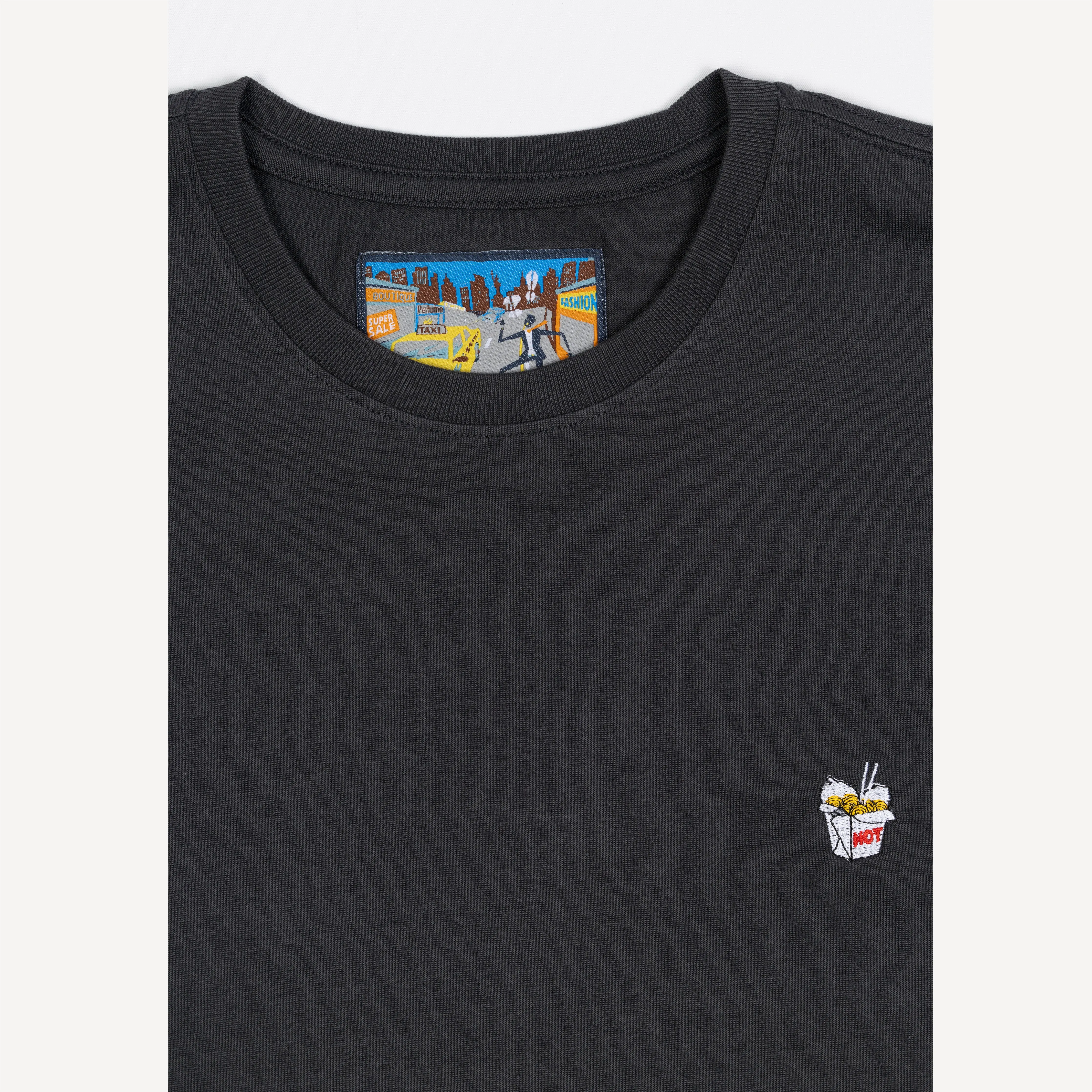 Premium Cotton Embroidered Regular Fit Tee - Woodland Grey / Hot Noodles Icon