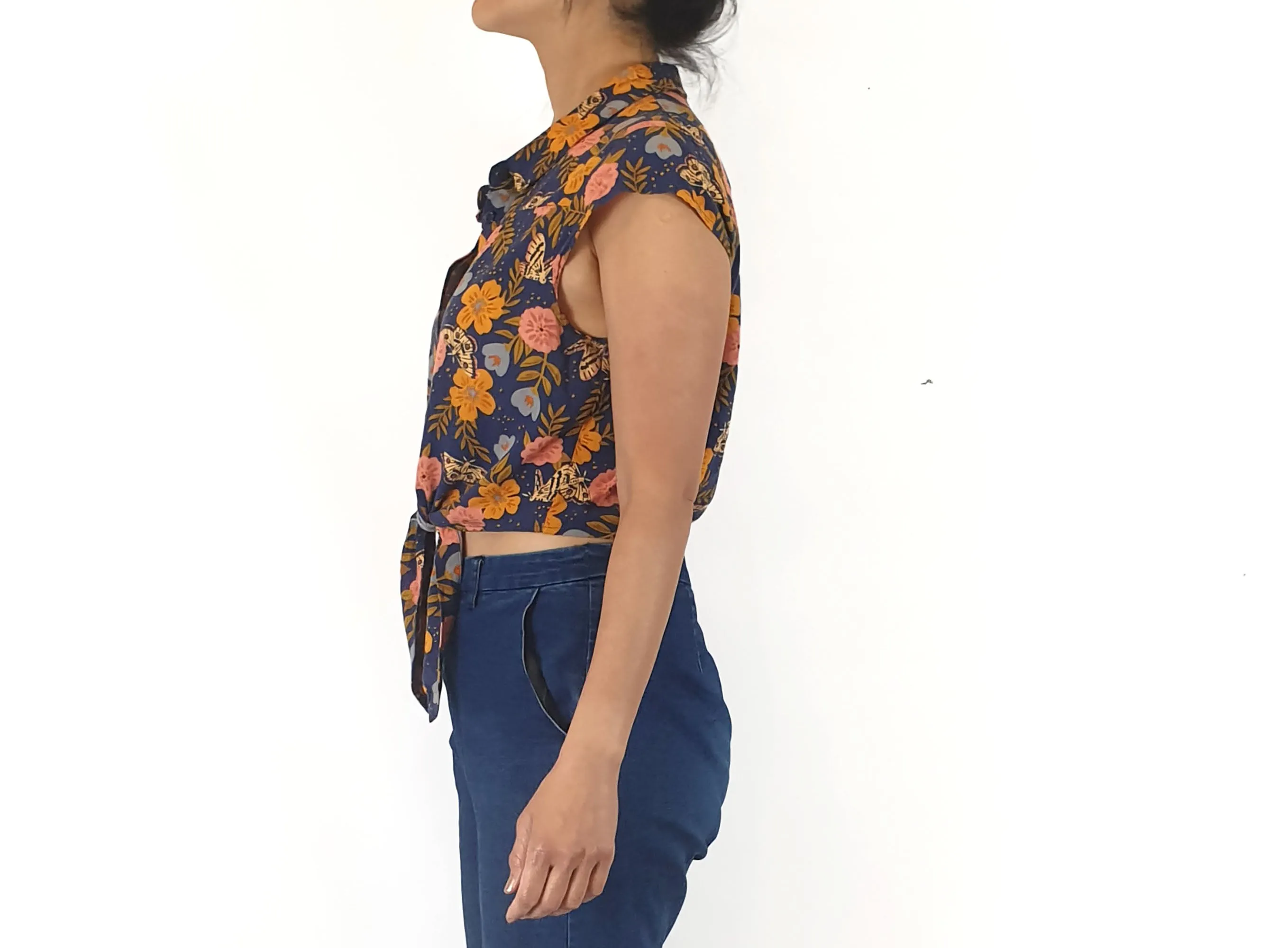 Princess Highway navy print cropped shirt size 10