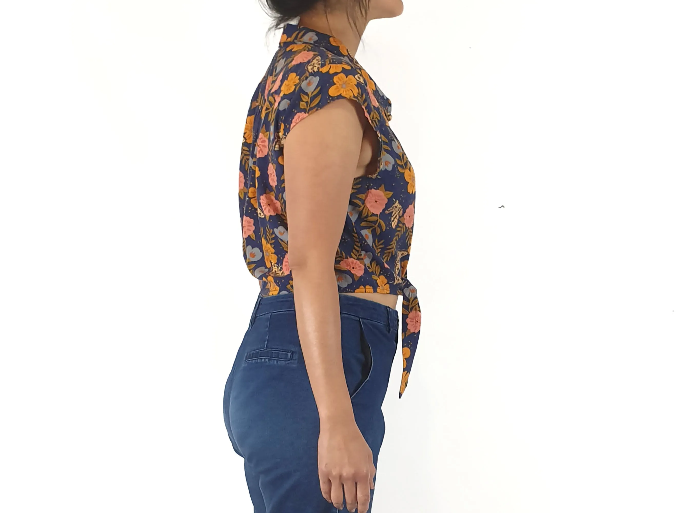 Princess Highway navy print cropped shirt size 10