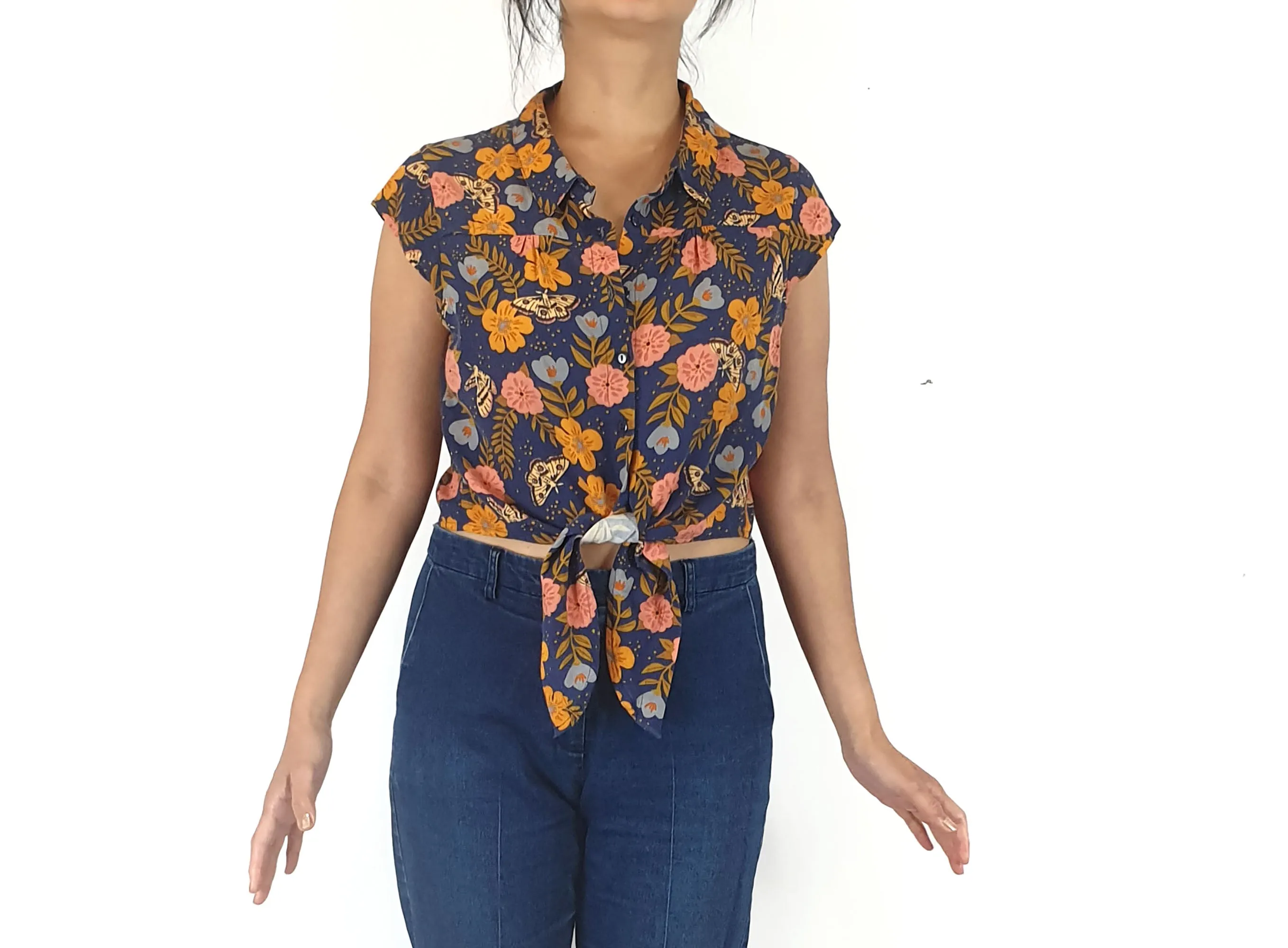 Princess Highway navy print cropped shirt size 10