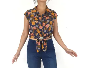 Princess Highway navy print cropped shirt size 10